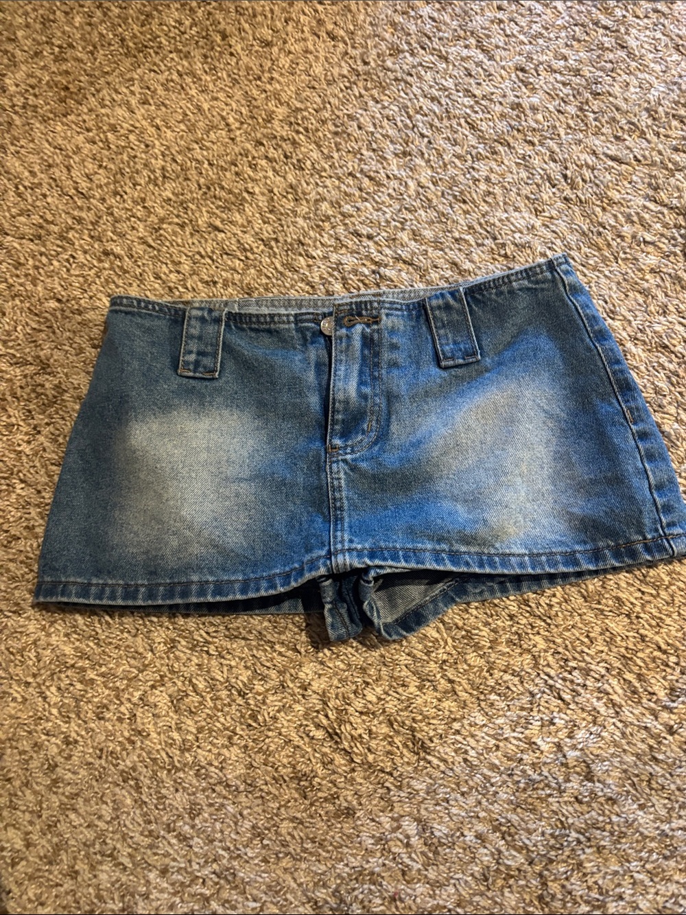Edikted Blue Washed Denim Skort Shorts